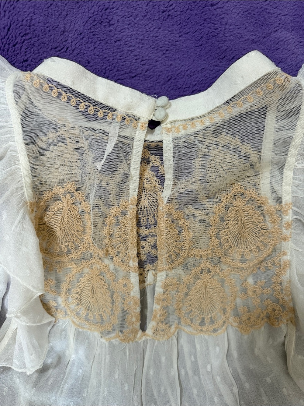 Free People Ivory Sheer Blouse with Gold Embroidered Yoke - Picture 5 of 5